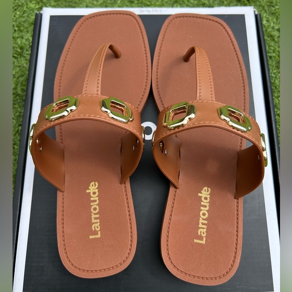 Larroude Milan S Jelly Thong Sandals, Caramel, 8/9 - Picture 3 of 5